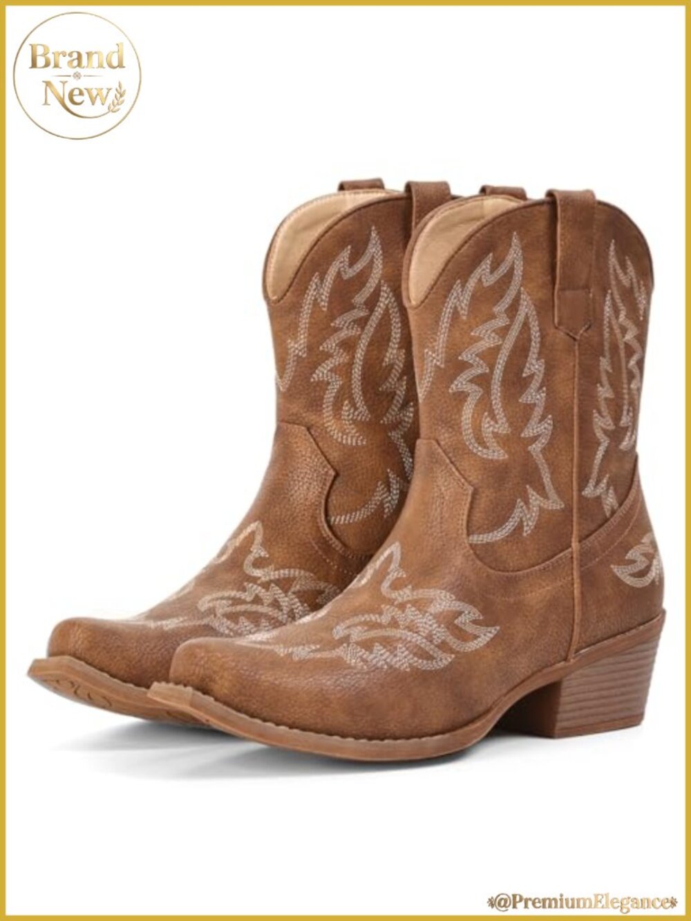 Western Ankle Boots Snip Toe Faux Leather Cowboy Booties